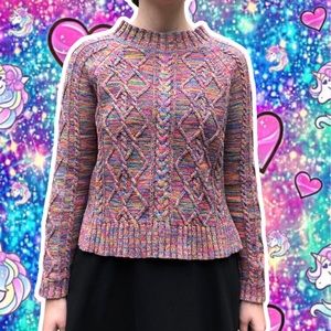 GAP Candycore Confetti Rainbow Cotton Diamond-Knit Sweater, Size XS